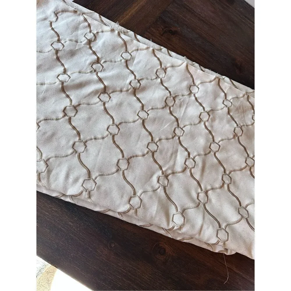 Beige and Zinc  Embroidered Geometric Trellis Upholstery Fabric